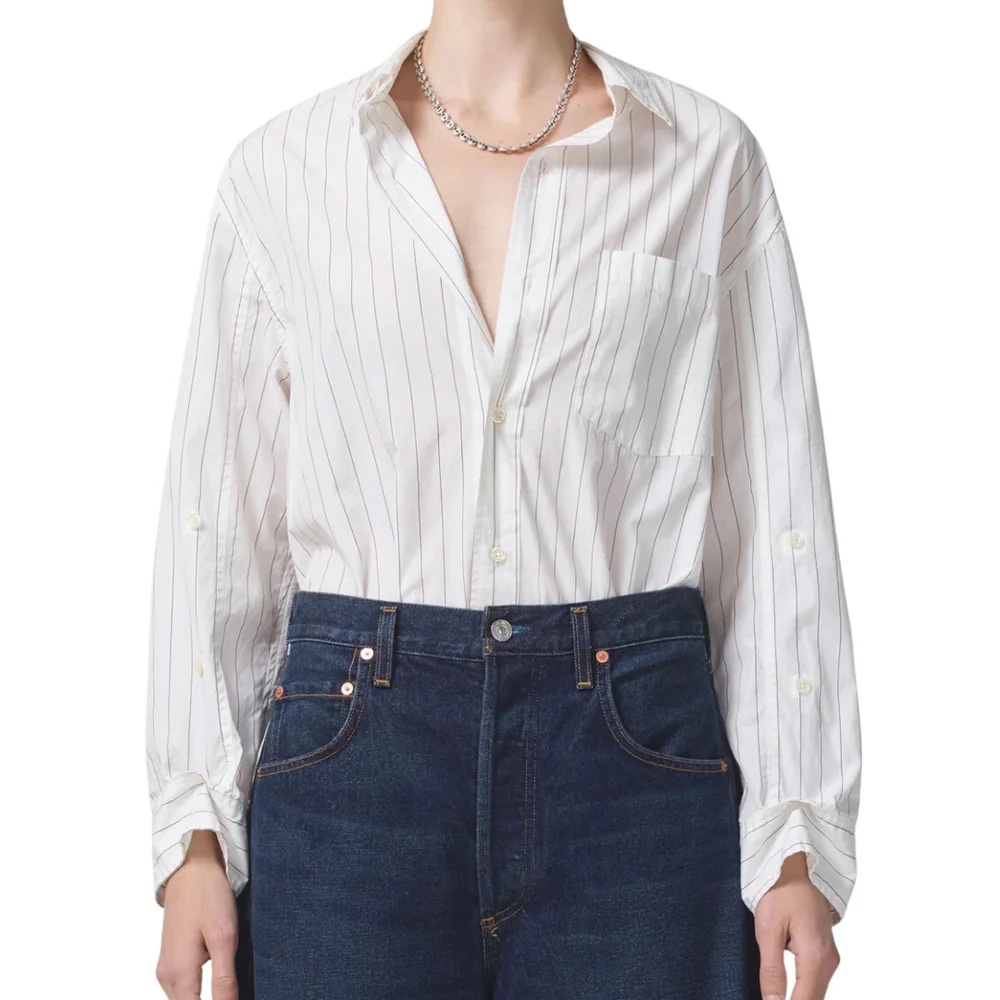 Citizens of Humanity Kayla Button Up in Bitter Chocolate Stripe EUC sz L
